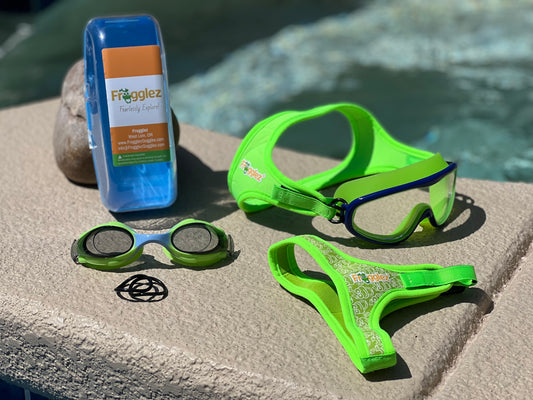 Frogglez swim goggles comfortable strap can be adjusted bigger or smaller to fit children ages 3 to 10 years old with optional extender rings black rings