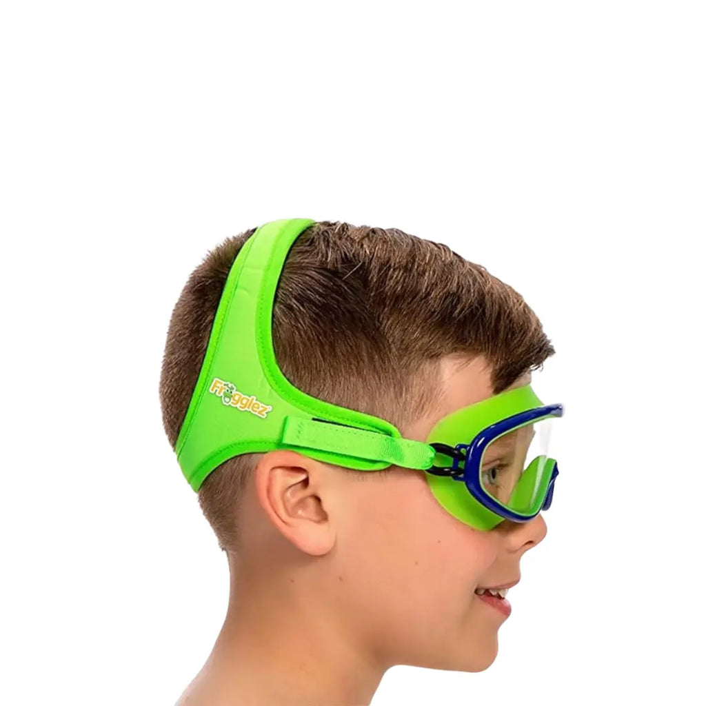 Boy wearing green navigatorz half mask frogglez goggles