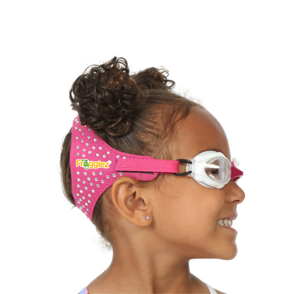 Pink Rhinestone  patterned swimming goggles on white background