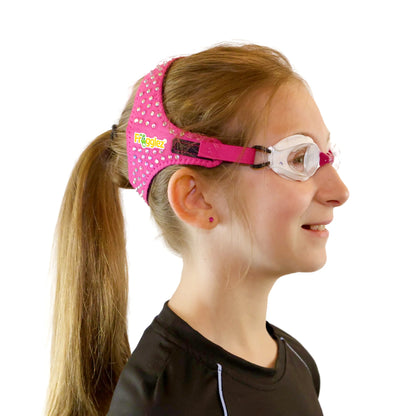 Pink Rhinestone  patterned swimming goggles on white background