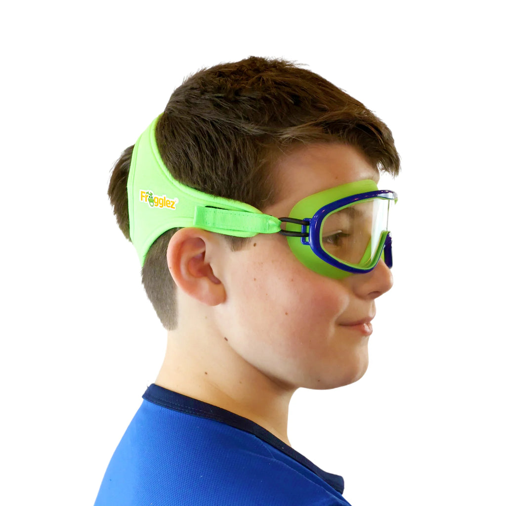 Boy wearing green navigatorz half mask frogglez goggles