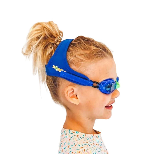 Frogglez Goggles solid blue swimming goggles on white background