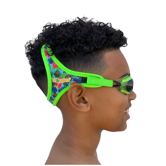 Frogglez Elvis Burrows Pineapple pattern  patterned swimming goggles on white background