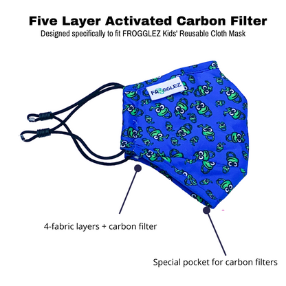 Frogglez blue cloth face mask with carbon filter